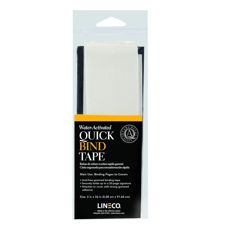 Lineco Quick Bind Book Repair Tape, Water-Activated, Acid-Free, Archival Bookbinding Adhesive Cloth for Pamphlets Making, 2 X 36 inches, White (739-1202) - Image 1